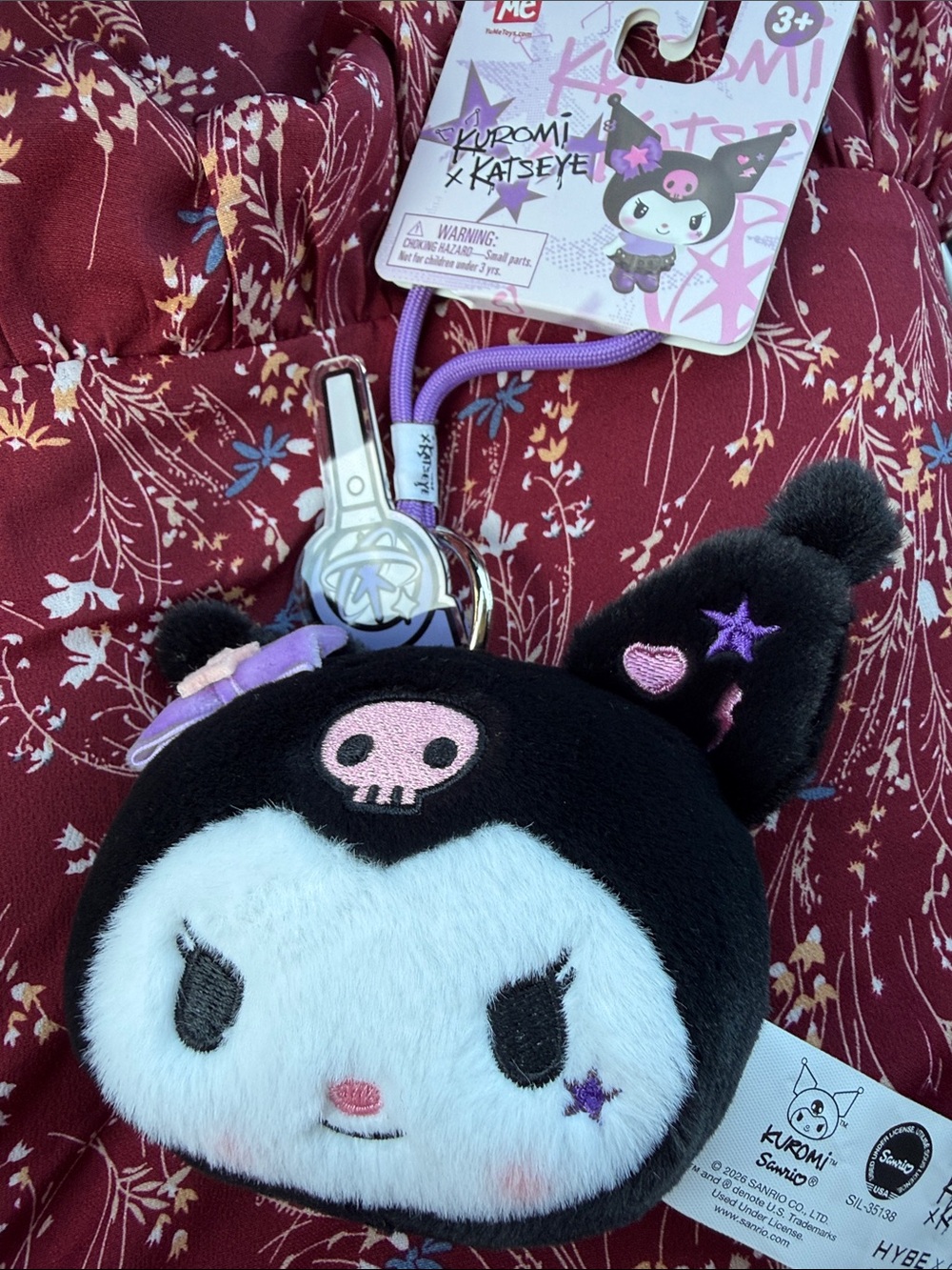 Kuromi Plush Keychain Bag Charm – Black & Lavender Accent